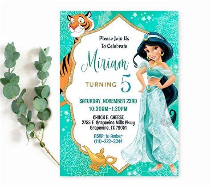 Invitations & Announcements Princess Jasmine Invitation EDITABLE